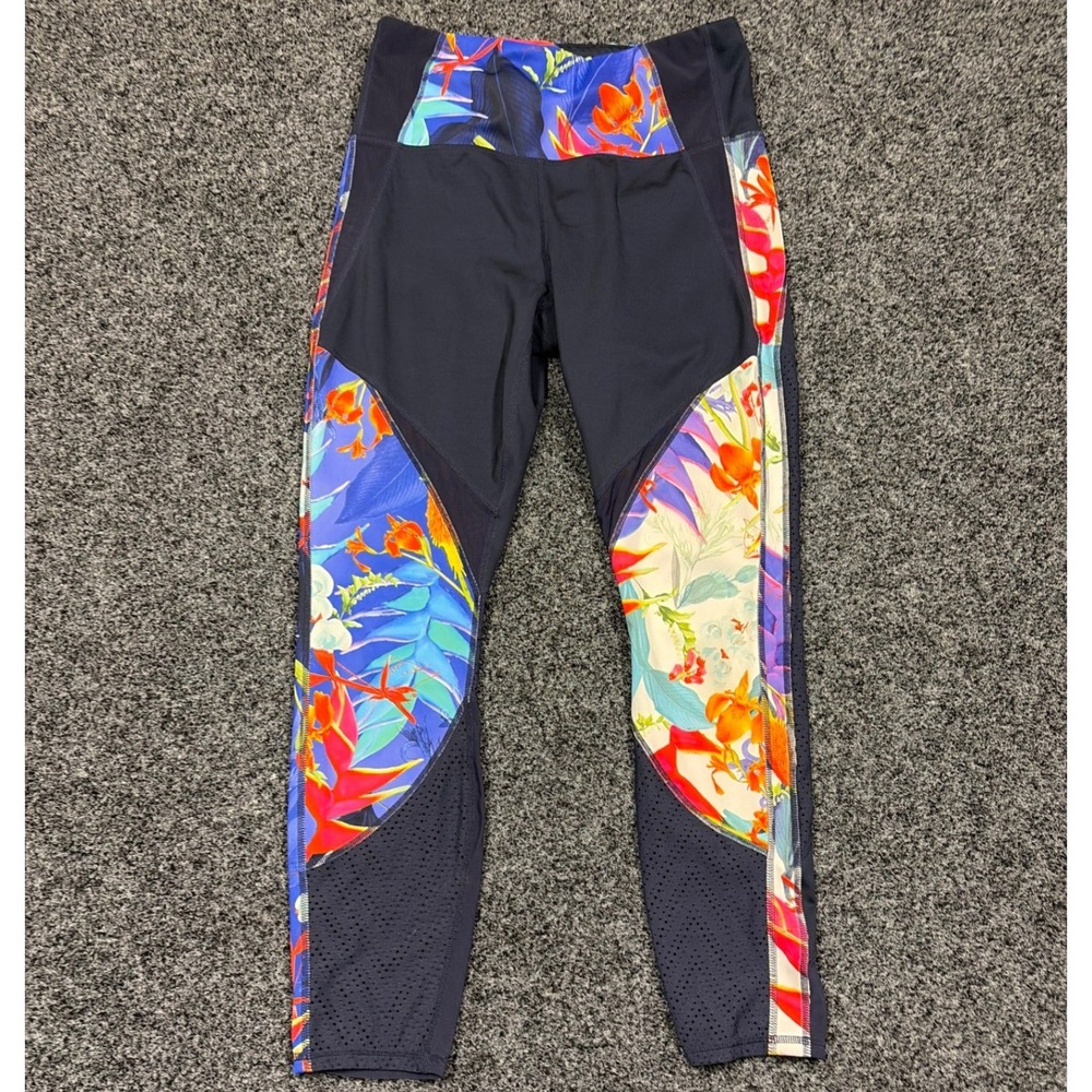 Athleta Leggings Womens M Blue Floral Mesh Tropical High Rise 7/8 Active Yoga